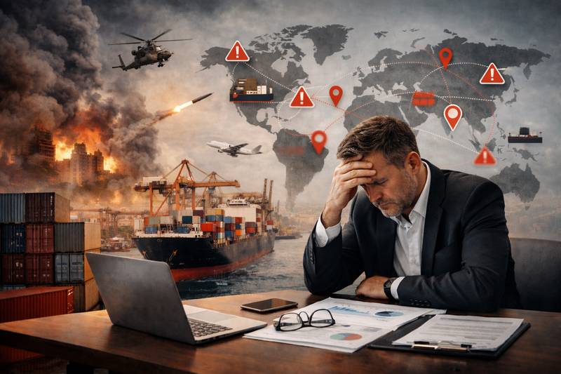 Global logistics disruption during conflict affecting freight forwarding